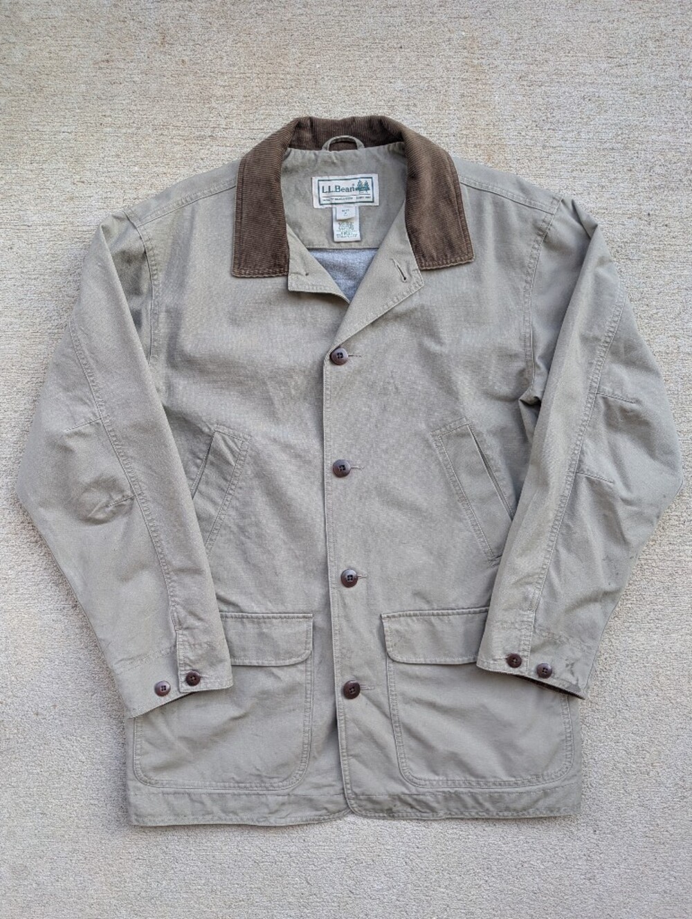 Vintage L.L. Bean Men's Khaki Field Jacket with Brown Corduroy Collar